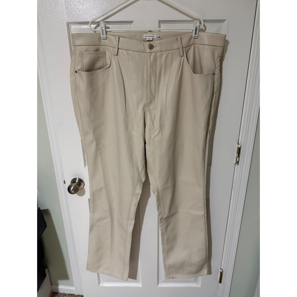 GOOD AMERICAN Faux Leather Pants Cream Wide Leg High Rise Size 22